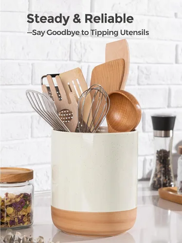 Miniatura 4 de AmorArc Soporte para utensilios de cerámica, 7.25 pulgadas + 5.4 pulgadas de cocina para encimera, organizador de encimera de cocina con parte