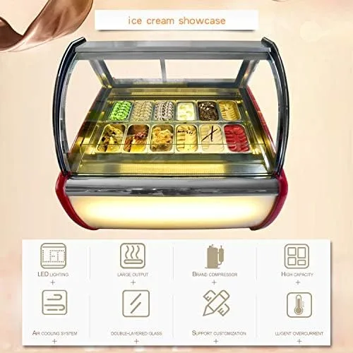 Miniatura 2 de Kolice Refrigerador comercial de 12 sartenes para helados, pantalla de congelador, diseño de convección de aire fresco, descongelación automática