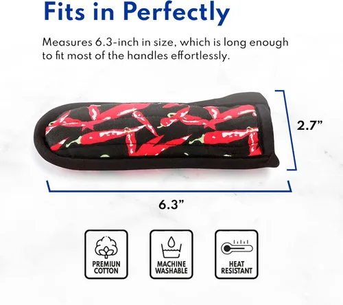 Miniatura 5 de New Star Foodservice Juego de 6 fundas para mango de sartén caliente de grado comercial, con mango de algodón de pimientos rojos, resistente al