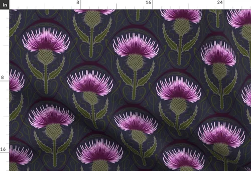 Miniatura 3 de Spoonflower Fabric - Thistle Scottish Scotland National Flower Purple Prickly Thorn Night Printed on Chiffon Fabric Fat Quarter - Sewing Fashion