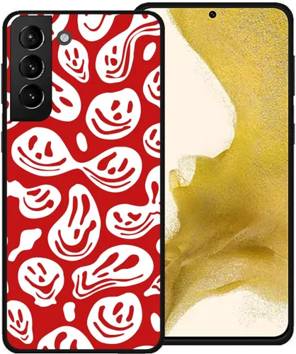 Miniatura 14 de Funda de teléfono para Samsung Galaxy S22 5G, rosa pastel y blanco, divertida sonrisa trippy derretida hippie sonriente calavera fantasma cara linda