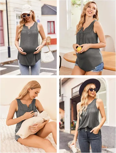 Miniatura 3 de Ekouaer Camisetas sin mangas para lactancia materna para mujer, de doble capa, ropa de embarazo de verano