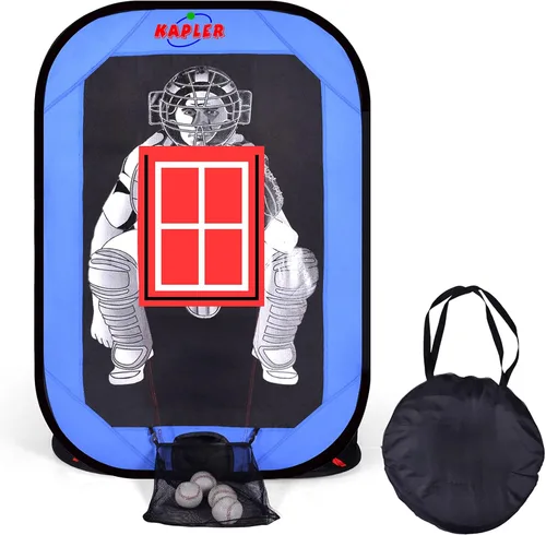 Kapler Red de entrenamiento de lanzamiento de béisbol para niños, red plegable de práctica de sóftbol para niños que golpean bateo, atrapando lanzar