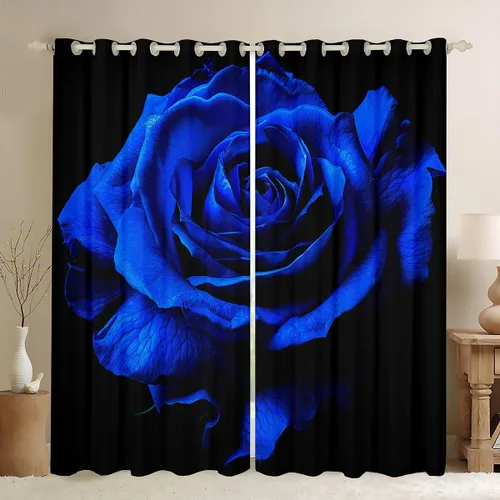 Miniatura 2 de Cortinas de ventana para el día de San Valentín para dormitorio, sala de estar, estampado 3D, cortinas florales de rosas azules para niños y niñas