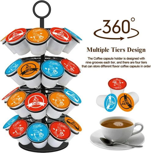 Miniatura 3 de Organizador de carrusel de cápsulas de café compatible con 36 cápsulas de taza Negro