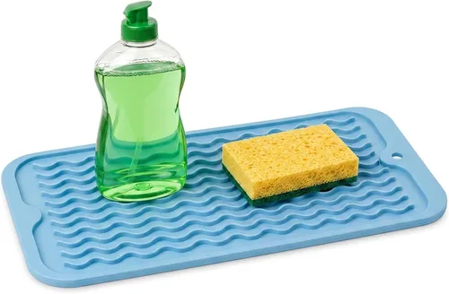 Miniatura 73 de ZLR 2 bandejas de silicona para fregadero (6 x 12 pulgadas/6.024 x 12.008 in) - Soporte estrecho para esponja para encimera de cocina - Tapete Negro