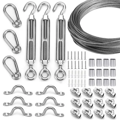 Miniatura 32 de Kit de suspensión de luces de cuerda de globo, cable guía de luz para exteriores, cable de acero inoxidable recubierto de vinilo, incluye 50 pies