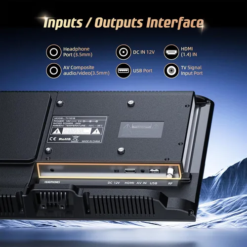 Miniatura 5 de Desobry Televisor de 16 pulgadas con reproductor de DVD integrado 1080P LCD TV reproductor de DVD combinado con monitor USB HDMI para el hogar