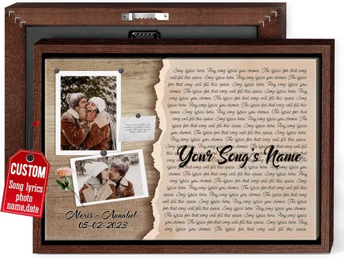 Miniatura 32 de H-DEWALL Regalos para marido de parte de la esposa, letras de canciones personalizadas con marco, discos de vinilo retro, decoración de pared