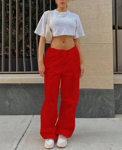 Miniatura 3 de Neyaolk Pantalones de paracaídas para mujer, pantalones cargo holgados para mujer, pantalones deportivos holgados Y2K de cintura baja y pierna ancha