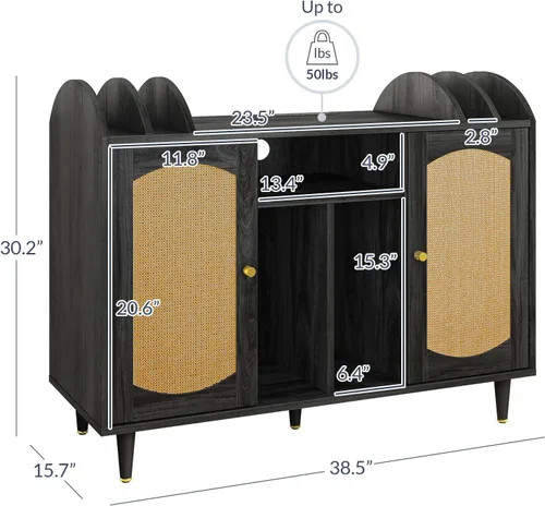 Miniatura 2 de BELLEZE Mid-Century - Soporte para tocadiscos, gabinete de almacenamiento de vinilo de ratán para más de 350 álbumes, mesa giratoria con toma