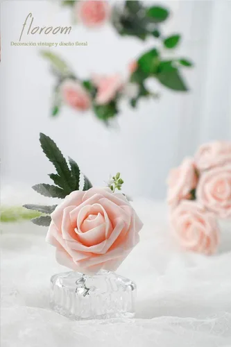 Miniatura 5 de Floroom - Flores artificiales de aspecto real de 25 unidades, rosas de espuma color rubor con tallos para ramos de boda, centros de mesa, despedida