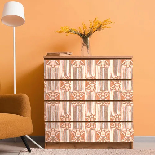 Miniatura 3 de Livelynine Papel tapiz despegar y pegar de 17.5 x 276 pulgadas, naranja funky y blanco, bohemio chic, geométrico, moderno de mediados de siglo