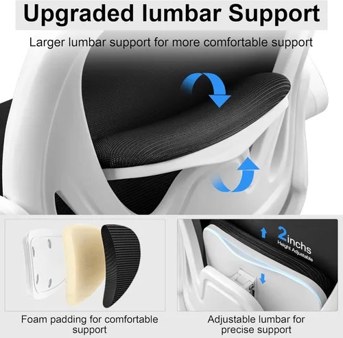 Miniatura 7 de Silla de dibujo alta de oficina con reposabrazos abatibles, altura ajustable y soporte lumbar mejorado, taburete ergonómico rodante, soporte