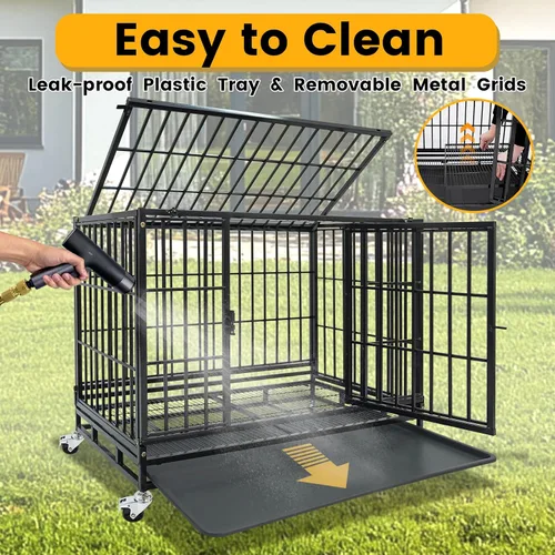 Miniatura 8 de Jaula apilable para perros de 36 pulgadas con ruedas con bloqueo, acceso superior, resistente e indestructible a prueba de escapes, jaula