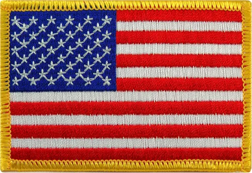 Parche bordado con bandera americana con borde dorado USA Estados Unidos de América emblema de uniforme militar, dorado (GOLD BORDER)