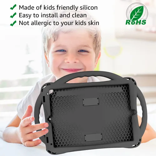 Miniatura 3 de TopEsct Funda infantil para iPad de 10.2 pulgadas, funda de silicona a prueba de golpes con protector de pantalla de vidrio templado y correa, Negro