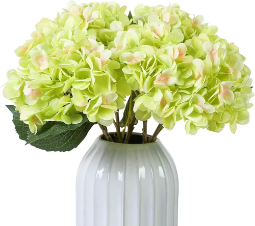 Miniatura 7 de Kisflower Flores artificiales de hortensias azules, 6 unidades, flores falsas para centro de mesa, flores de hortensias de seda azul con tallos