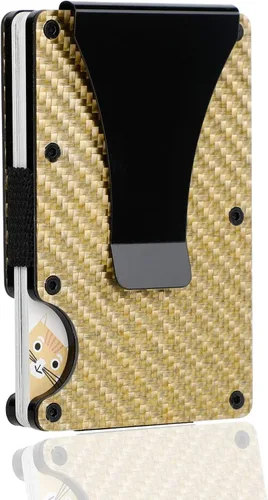 Miniatura 4 de Fibra de carbono RFID bloqueo delgado dinero clip titular de la tarjeta de metal cartera de los hombres, Fibra de carbono negra con clip para Fibra