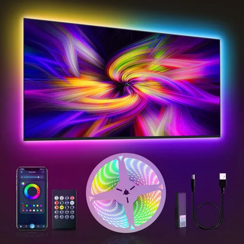 GUPUP Luces LED Bluetooth que cambian de color para TV, control inteligente de aplicación con tira de 20 pies, retroiluminación alimentada por USB