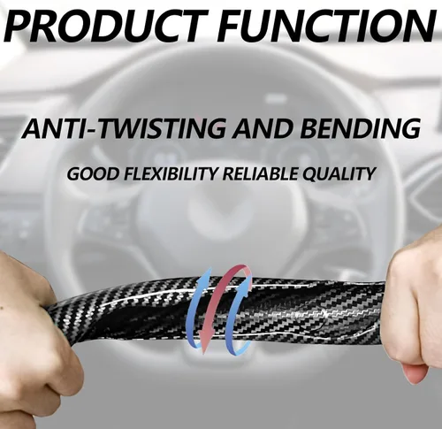 Miniatura 3 de 2 fundas de volante de fibra de carbono de ajuste universal, antideslizantes, protector segmentado para volante, accesorios interiores de automóvil