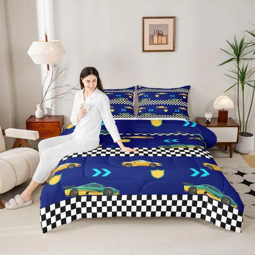 Miniatura 5 de Feelyou Juego de edredón de coche de carreras, tamaño individual, juego de ropa de cama de coche deportivo de velocidad para niños y niñas, edredón