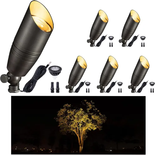 Miniatura 22 de Gardenreet Focos de paisaje de bajo voltaje - Luz superior LED de latón 12V para exterior, luces focales cableadas IP65 impermeables, enfoque