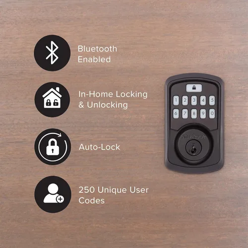 Miniatura 3 de Kwikset 99420-003 Aura - Cerradura de puerta con teclado programable Bluetooth con seguridad SmartKey, Negro Hierro Negro mate