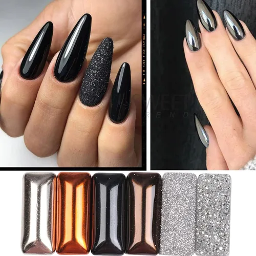 Miniatura 4 de 1 unidad de polvo de uñas cromado negro con purpurina en polvo de pigmento cromado brillante para uñas de espejo de uñas cromadas en polvo metálico
