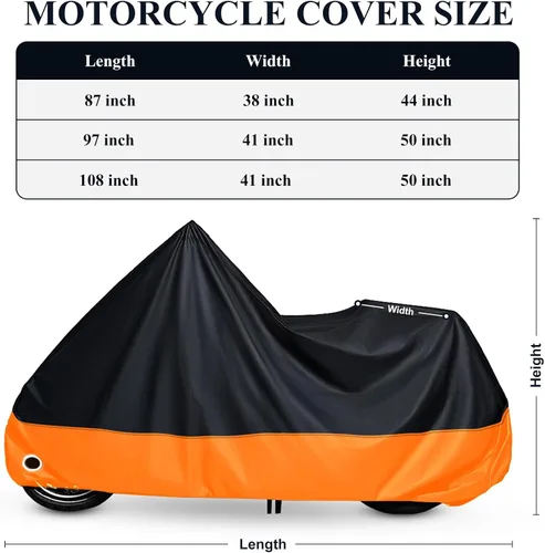Miniatura 5 de XYZCTEM Cubierta para motocicleta para todo el año, negra, impermeable, para sol, se adapta hasta motores de 97" (Tamaño X y orificios de bloqueo)