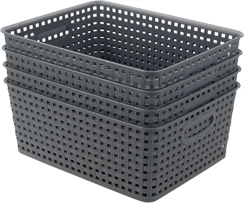 Miniatura 10 de Paquete de 6 cestas organizadoras de plástico, 10.04 pulgadas de largo x 7.48 pulgadas de ancho x 3.95 pulgadas de alto, ligeramente gris 10.04"L