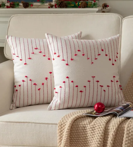 Miniatura 15 de Caflife Fundas de almohada boho de 18 x 18 pulgadas, juego de 2 almohadas decorativas para cama, fundas de almohada beige con línea negra para sofá