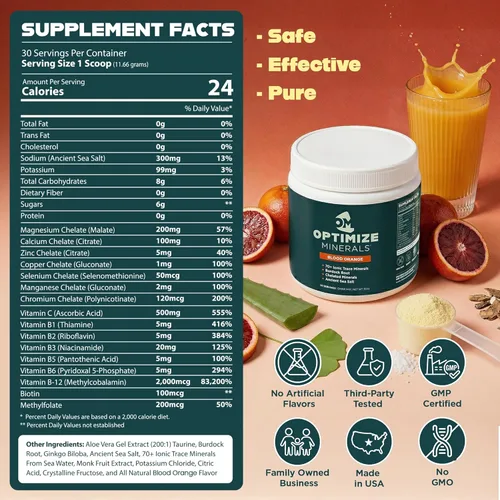 Miniatura 4 de Optimize Minerals Fórmula Diaria Multimineral – Magnesio, Electrolitos y Suplemento en Polvo de Minerales Traza - Bebida de Vitaminas Sin Gluten