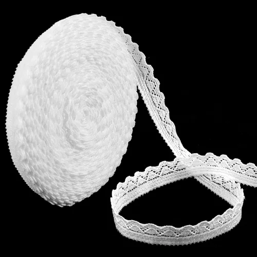 Cinta de encaje blanco de 0.4 in de 10 yardas, cinta de encaje de ganchillo para manualidades, encaje elástico ancho para decoración de bodas,
