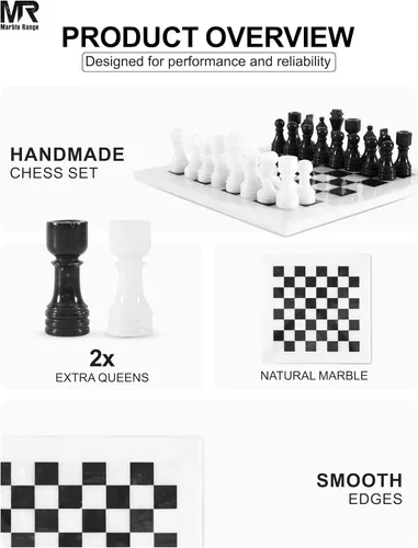 Miniatura 4 de Juego de ajedrez de mármol de 12 pulgadas hecho a mano coral y marrón oscuro con caja de almacenamiento, juego de ajedrez de viaje clásico