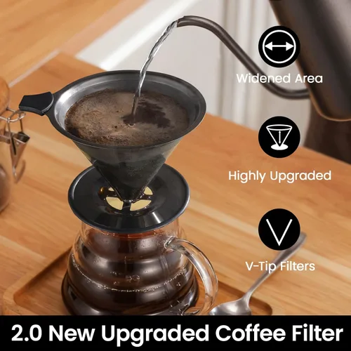 Miniatura 4 de 【2.0 mejorado】 Cafetera de acero inoxidable, filtro de café de goteo reutilizable sin papel y colador de café para una sola taza de preparación a