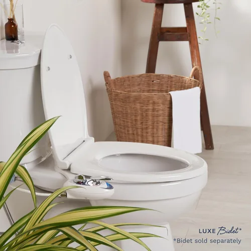 Miniatura 6 de LUXE TS1008E Asiento de inodoro alargado de ajuste cómodo con cierre lento, bisagras de liberación rápida y topes antideslizantes (blanco)