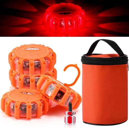 Tallew Paquete de 4 Luces LED de Emergencia en Carretera Intermitentes Kit de Advertencia de Seguridad con Baliza Imán Gancho Vehículo Barco Camión