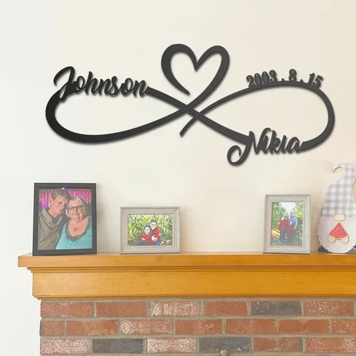 Miniatura 2 de Regalos personalizados de aniversario de boda para parejas 2025, letreros de infinito de metal personalizados con nombres y fecha, arte de pared