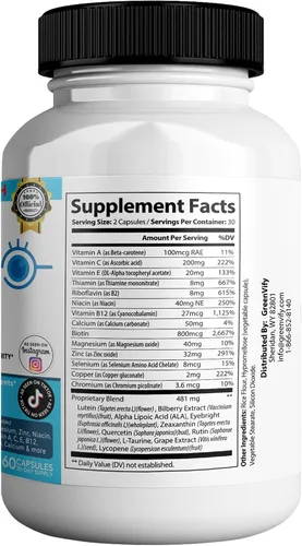 Miniatura 2 de EyeGenics Max Vision Support Supplement, 60 cápsulas, fórmula de salud ocular de máxima fuerza con luteína, extracto de arándano, vitaminas (1)