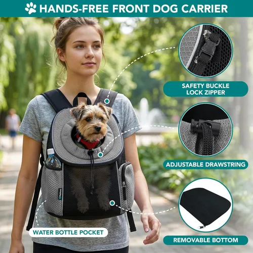 Miniatura 3 de PetAmi Mochila transportadora frontal para perro, mochila de transporte de pecho ajustable ventilada para perros y gatos, transportadora para perros