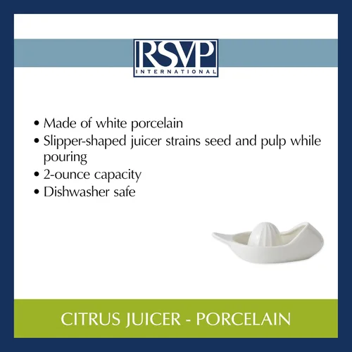 Miniatura 8 de RSVP Colección internacional de herramientas de cocina de porcelana, exprimidor/manchador de cítricos, color blanco