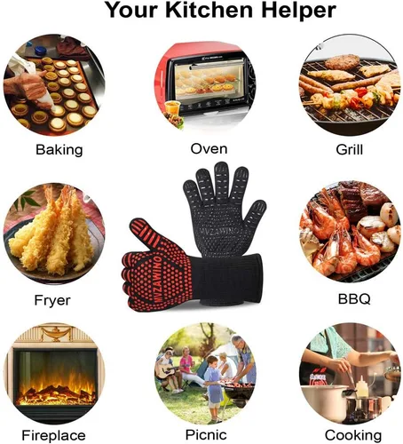 Miniatura 7 de Guantes BBQ Premium, guantes de horno resistentes a 1472 °F de calor extremo, guantes de parrilla con agarraderas de horno resistentes al fuego