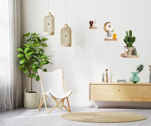 Miniatura 2 de Z metnal Pequeños estantes de madera natural, mini estante de repisa circular flotante para colección de figuras de acción, decoración de esquina