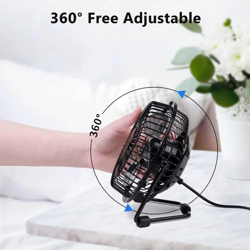 Miniatura 4 de Zuvas Ventilador de escritorio, silencioso y pequeño, ventilador USB de rotación de 360°, ventilador de mesa portátil de 2 velocidades, mini Negro