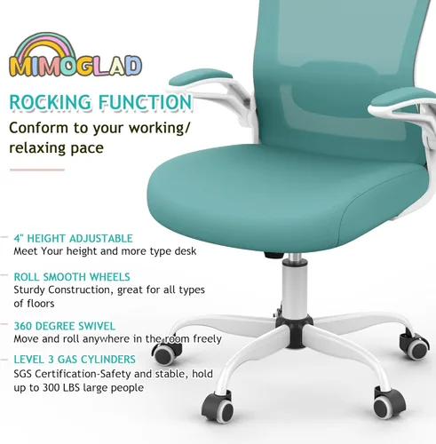 Miniatura 7 de Mimoglad Silla de oficina ergonómica de malla con respaldo alto, soporte lumbar ajustable, cojín de asiento grueso (moderno, azul Tiffany)