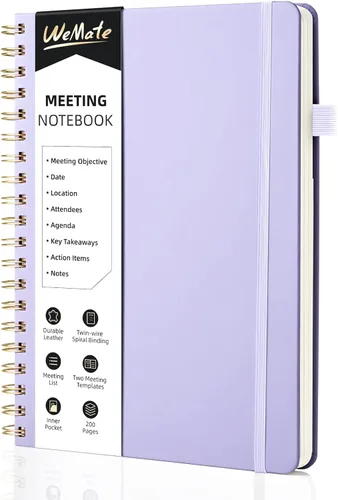 Miniatura 9 de WEMATE Cuaderno de Reuniones para Trabajo B5 (7"x10") - Cuaderno de Trabajo de Cuero PU con Agenda, Elementos de Acción y Notas - 200 Páginas