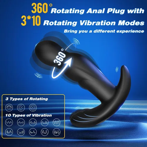 Miniatura 2 de Masajeador de próstata giratorio de 360°, juguete sexual masculino con 3 modos de rotación y 10 modos de vibración, vibrador de tapón para mujeres
