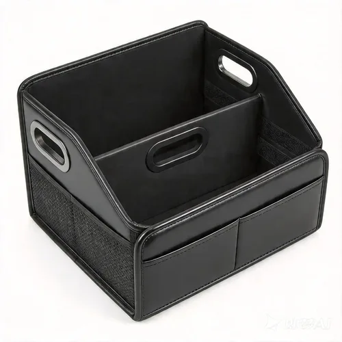 Organizador de Almacenamiento de Automóvil Reforzado Divisible Cesta Caddy de Cuero para Piso entre Asiento Delantero y Trasero Mango Esmerilado