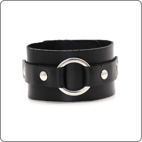 Miniatura 2 de Pulsera de cuero ancha con patrón de círculo punk rock